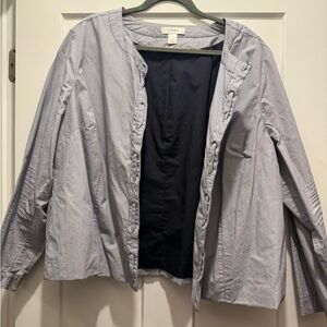 CJ Banks Women’s Plus Size Collarless Blue Cotton Jacket. Size 2X